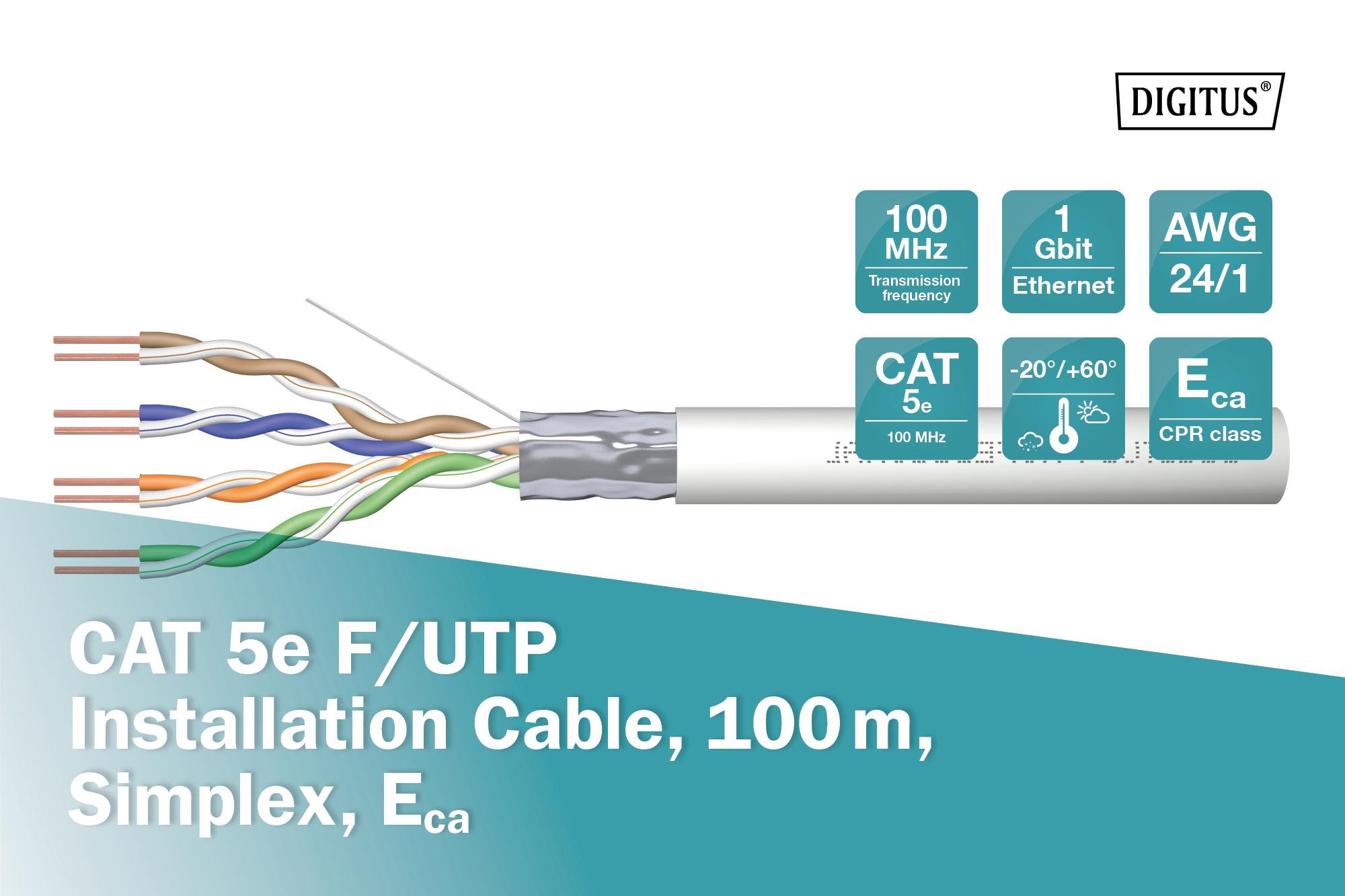 Кабель Digitus Cat 5e F-UTP AWG 24/1 PVC 100 м Сірий (ERC-DK-1521-V-1) - фото 3