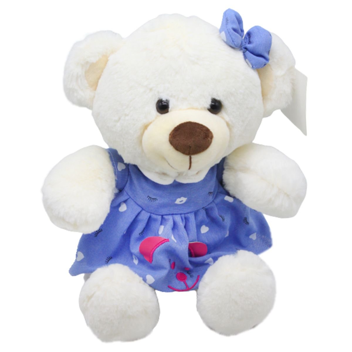 Іграшка ведмедик в синій сукні м'яка A-Toys B1014 20x33x18 см Білий
