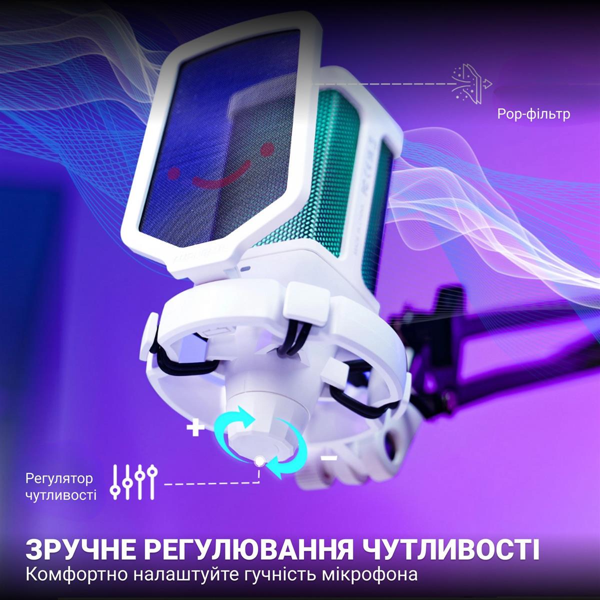 Мікрофон конденсаторний Fifine Q6TW USB кардіоїдний RGB White (30674526) - фото 8
