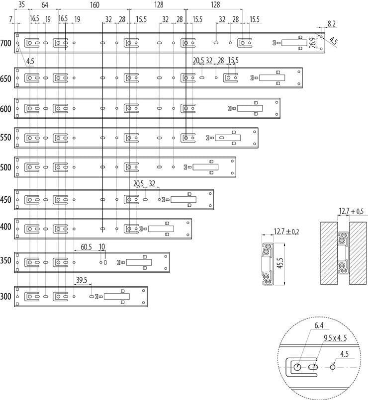 Напрямна кулькова GTV Prestige PTO push to open 500 мм (PK-P-H45-500-GX) - фото 2