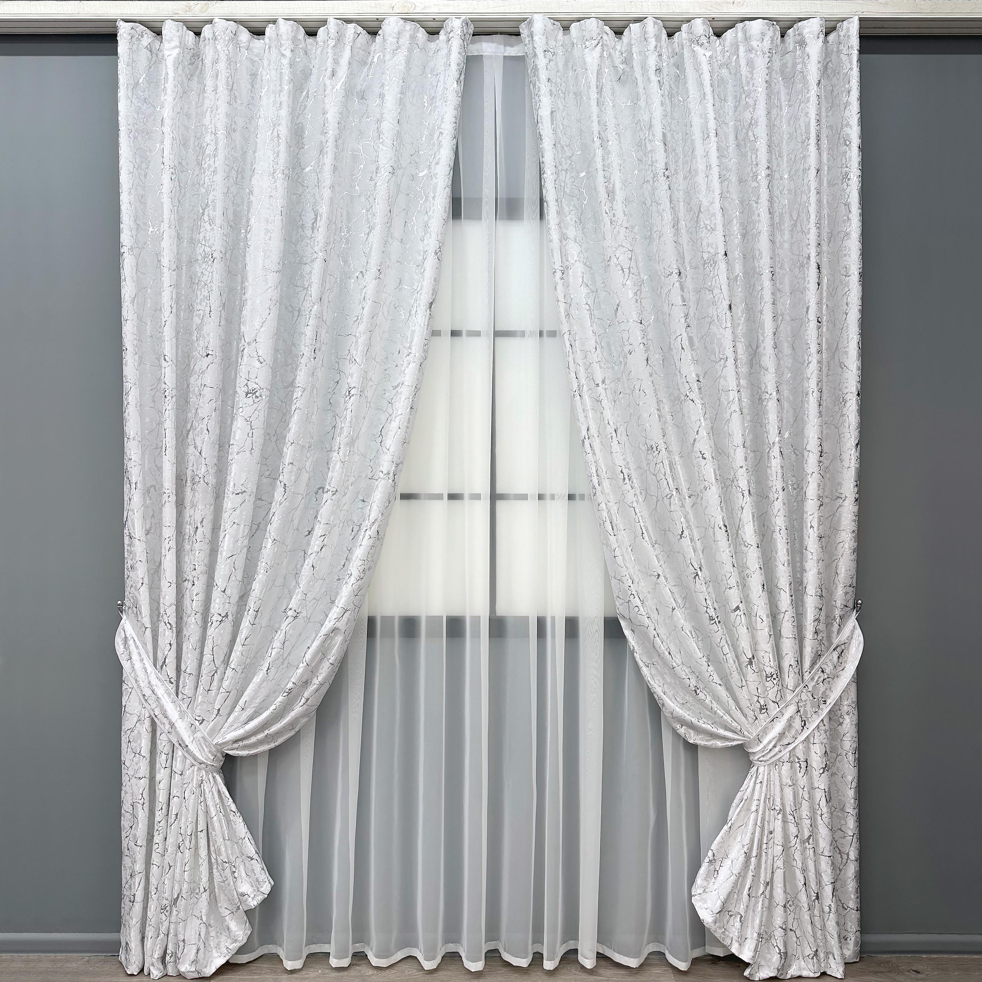Комплект штор VR-Textil лен мрамор Royal Touch №2009ш 200х270 см 2 шт. Белый (32-483)
