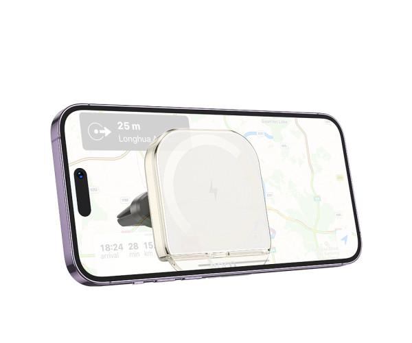 Держатель автомобильный магнитный Hoco HW17 с функцией беспроводной зарядки 15W 2A Black/Grey - фото 4