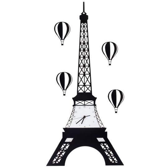 Настенные часы модульные Elisey Эйфелева башня металлическая 80х37,5 см Черно-белые (135-81-FZ017)