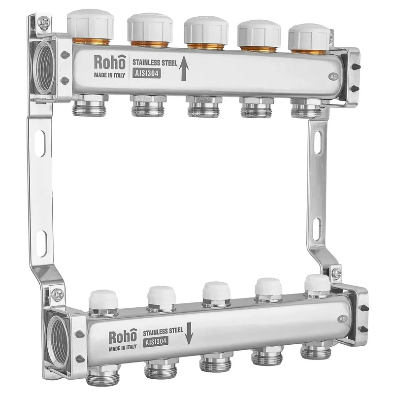 Коллектор с термостатическими и запорными клапанами Roho R805-05M 1"x 5 исх (RO1045)