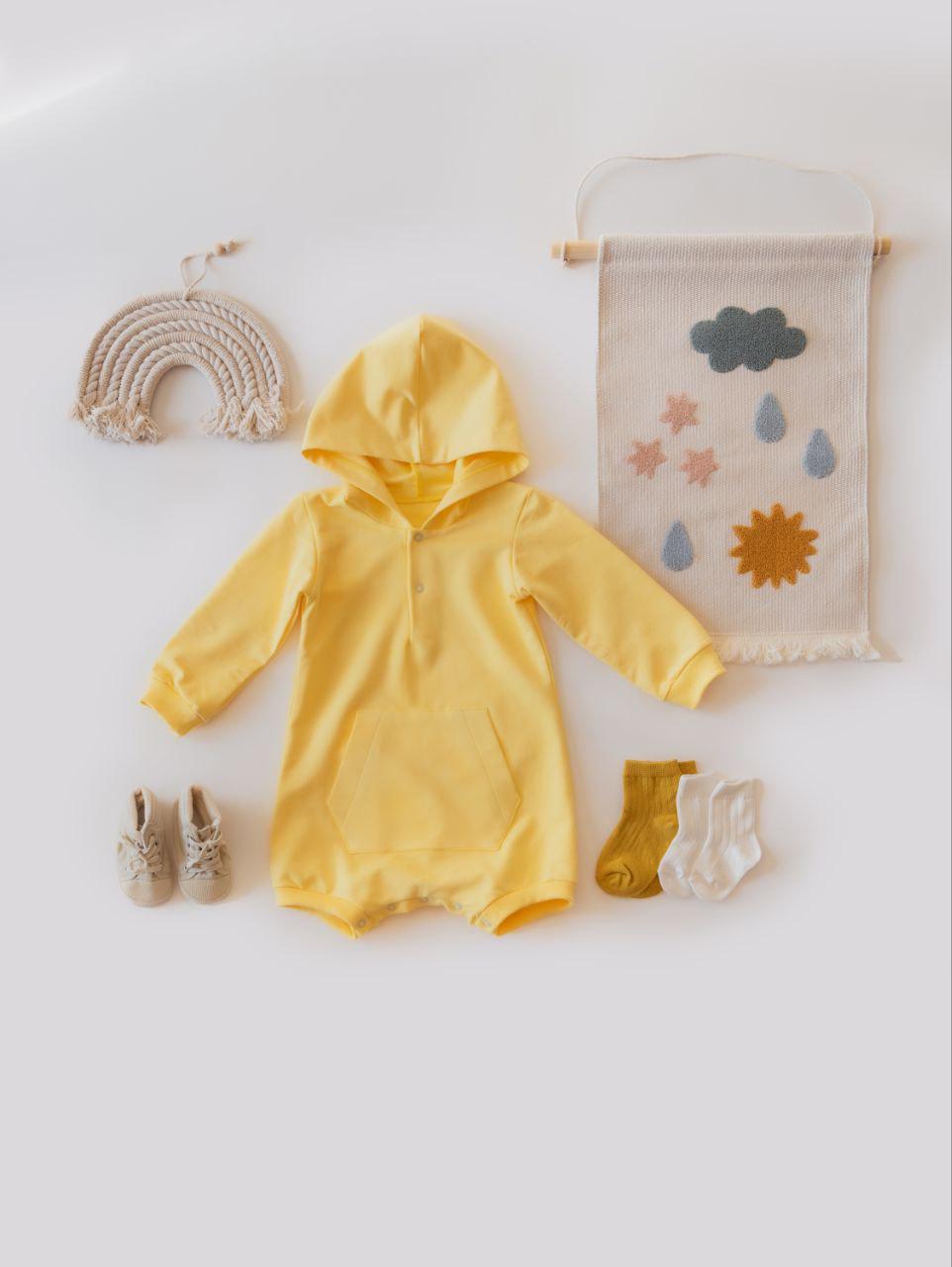 Боди-свитшот для малыша с капюшоном и карманом 68 см Светло-лимонный (2686527254) - фото 1