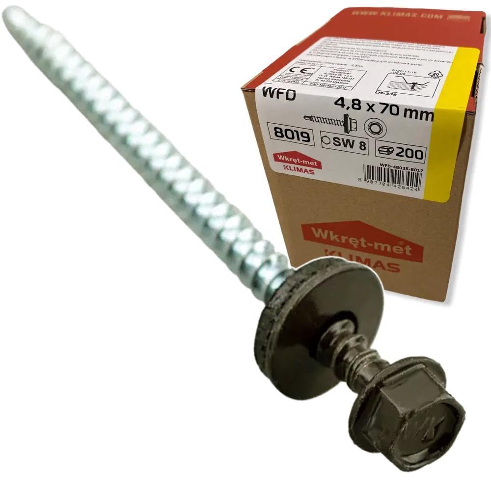 Саморез по дереву Klimas Wkret-Met 4,8x70 мм RAL 8019 200 шт. уп. (29471764)