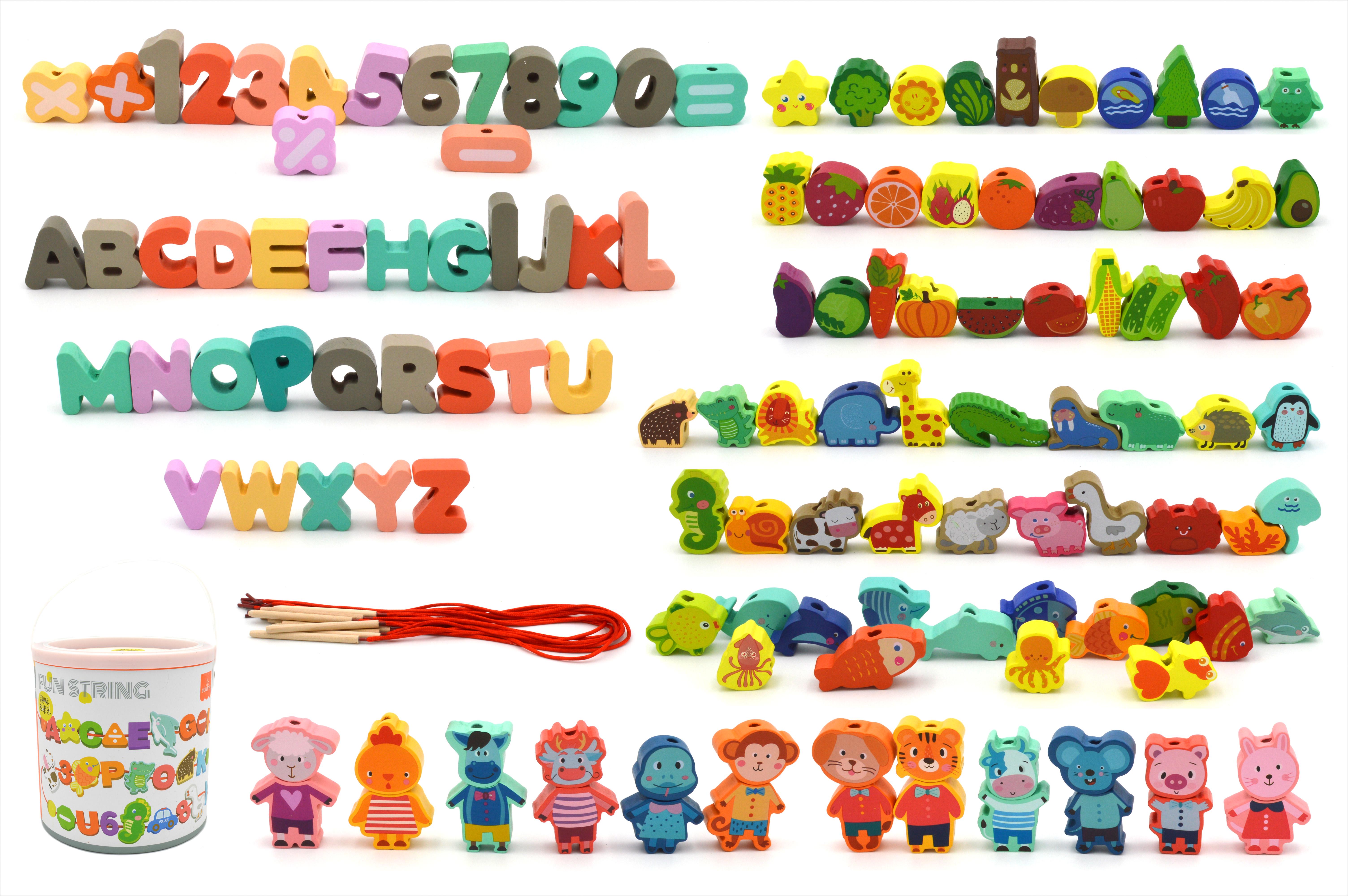 Шнуровка деревянная овочі/фрукти/тварини/букви/цифри (74438)
