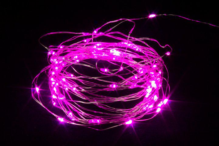 Гирлянда на батарейках Роса капля 100 LED 10 м Розовый (МХ-НФ-00005780)
