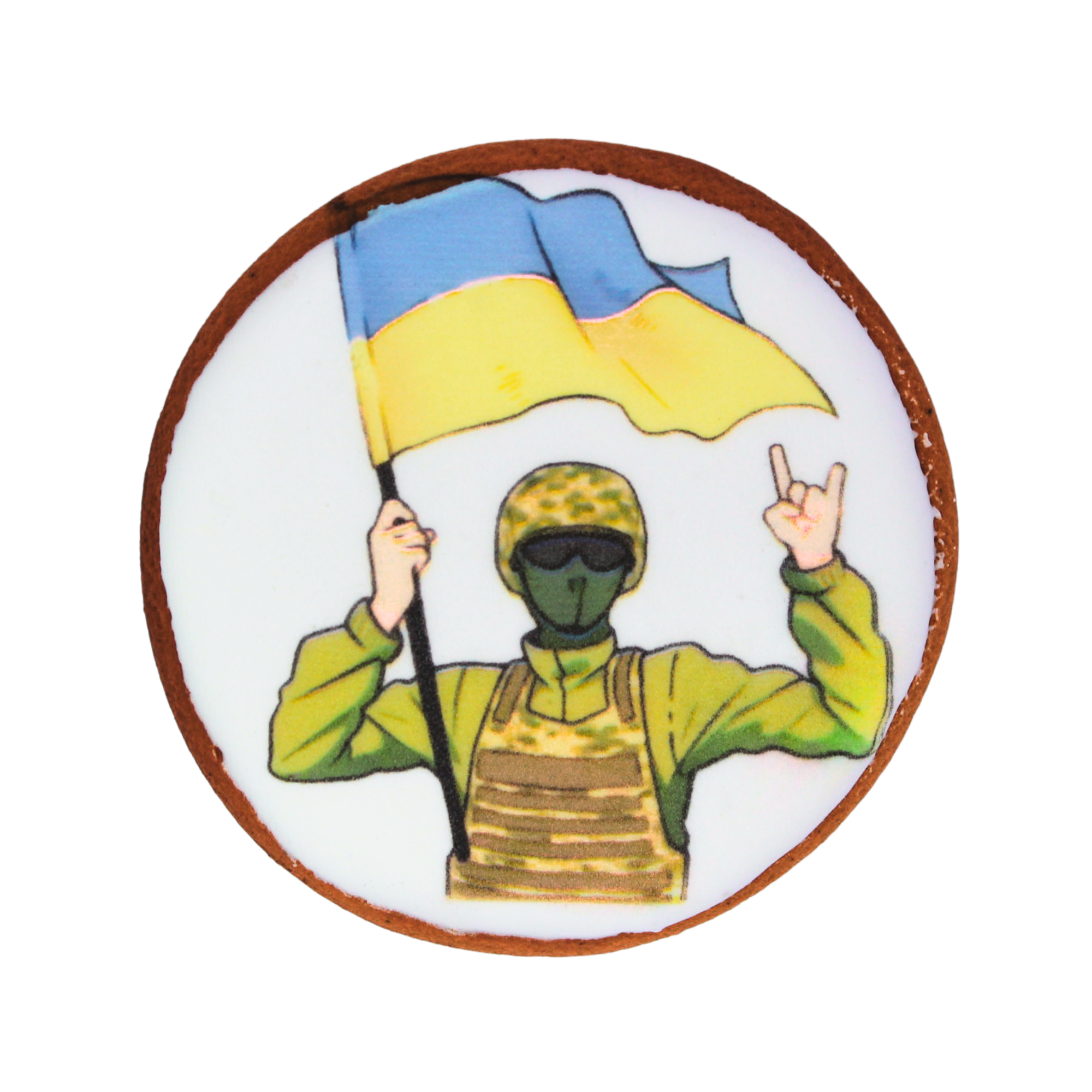 Пряник с принтом Крафт Печиво День Защитников Украины Защитник с флагом 45 г