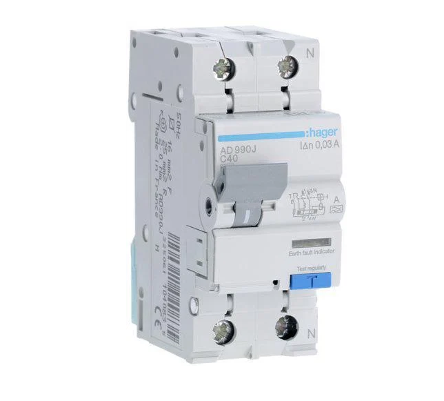 Вимикач диференційний автоматичний Hager ADA990D 1P+N 6kA C-40A 30mA тип A (00000023938)