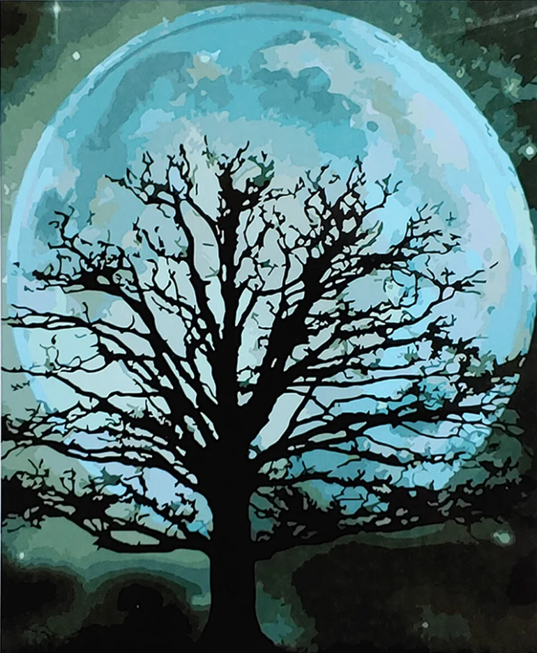 Картина по номерам Strateg Премиум Лунное дерево с лаком и уровнем 40x50 см (SY6897)