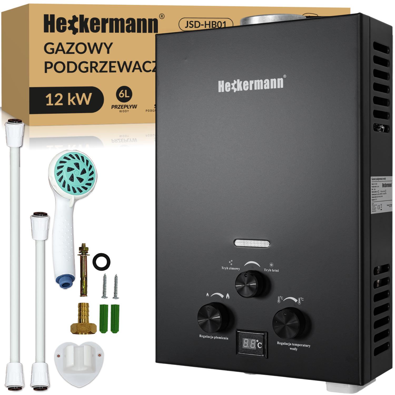 Водонагреватель-колонка Heckermann 6 л/мин природный газ/газ из сети/цифровой дисплей/летний/зимний режим