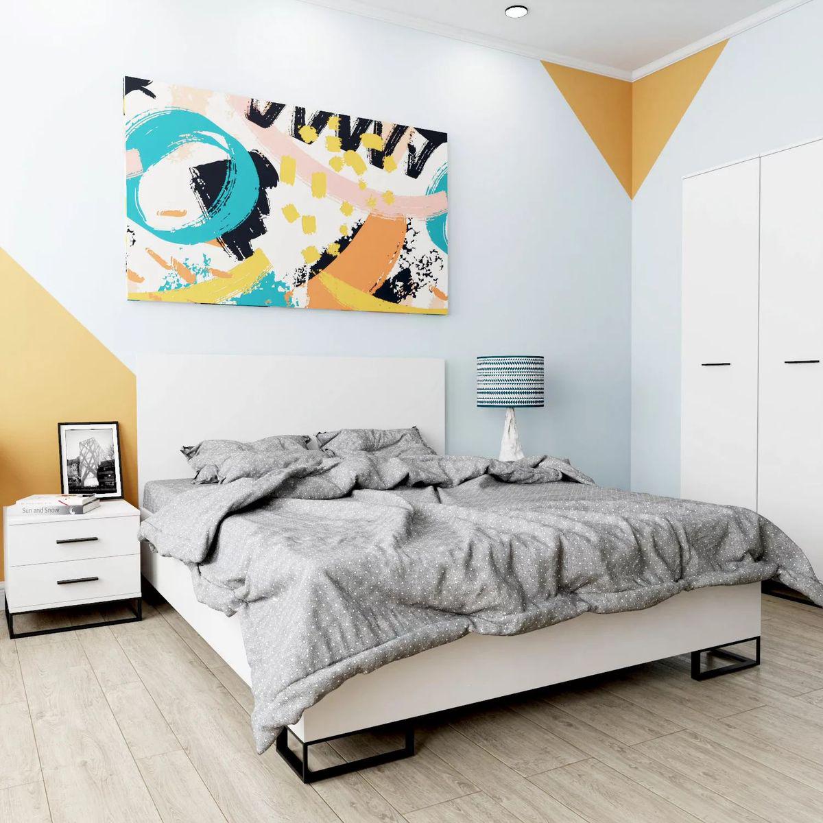 Ліжко полуторне AiH Ascet з ламелями ламіноване ДСП/металеві ніжки 140х200 см Білий діамант (AS08010000030)