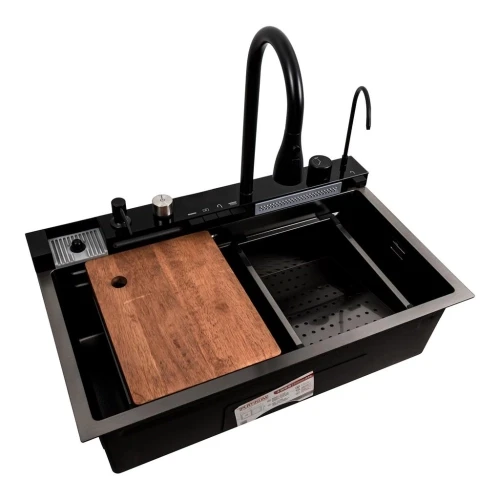 Мийка кухонна Platinum Handmade 75x45М PVD водоспад Чорний (2234492023)