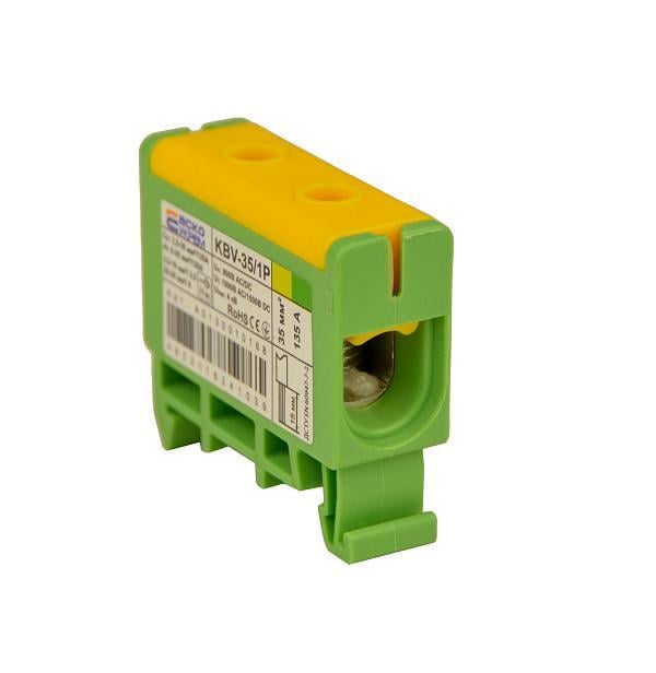 Клема ввідна силова АСКО KBV 2,5-35 мм.кв 135А 1-1 800V AC Жовто-зелена (A0130010168)