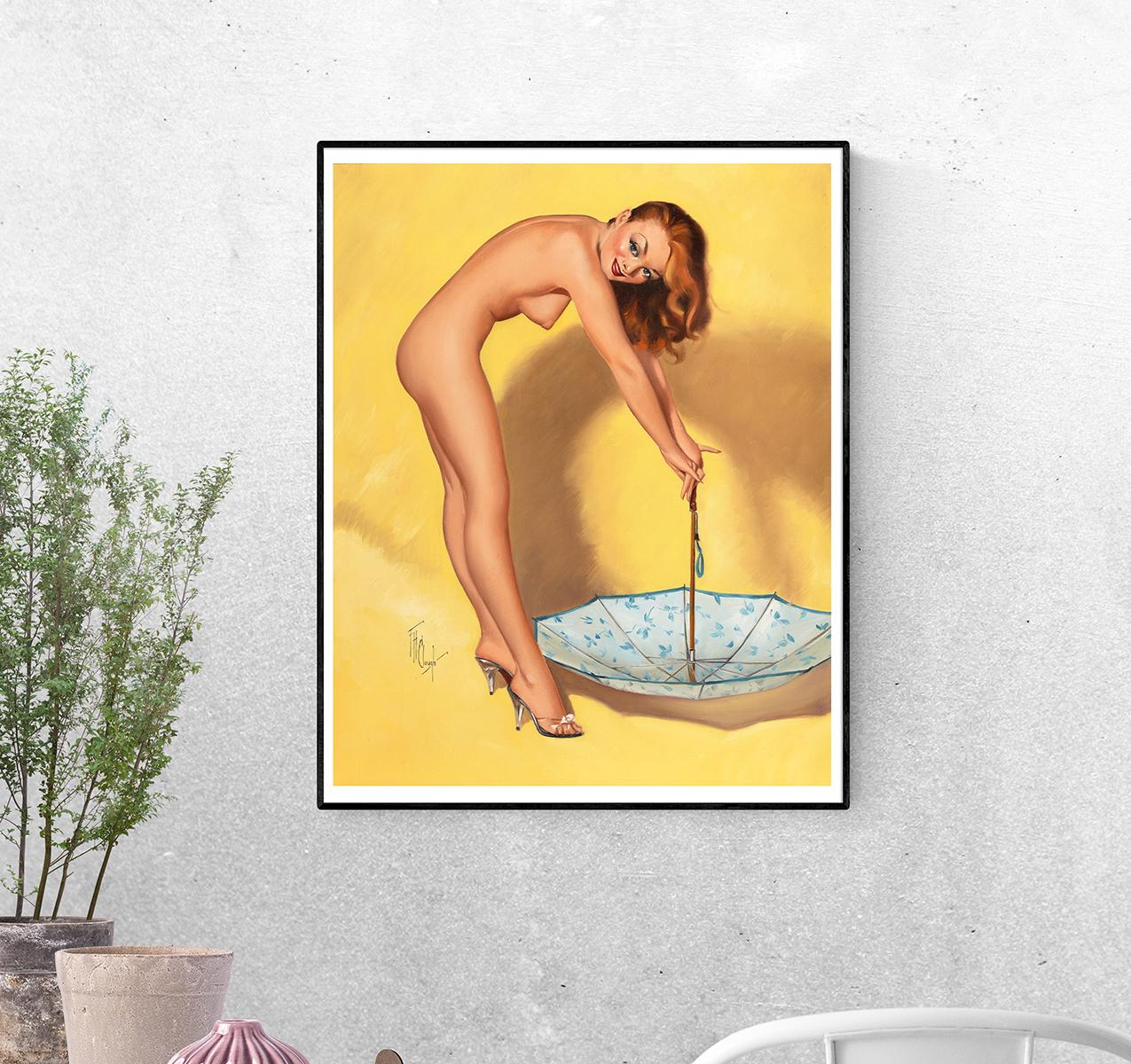 Постер Ню девушка с зонтиком. Ф. Х. Клаф формат А-2 (pin_up010284_Poster)