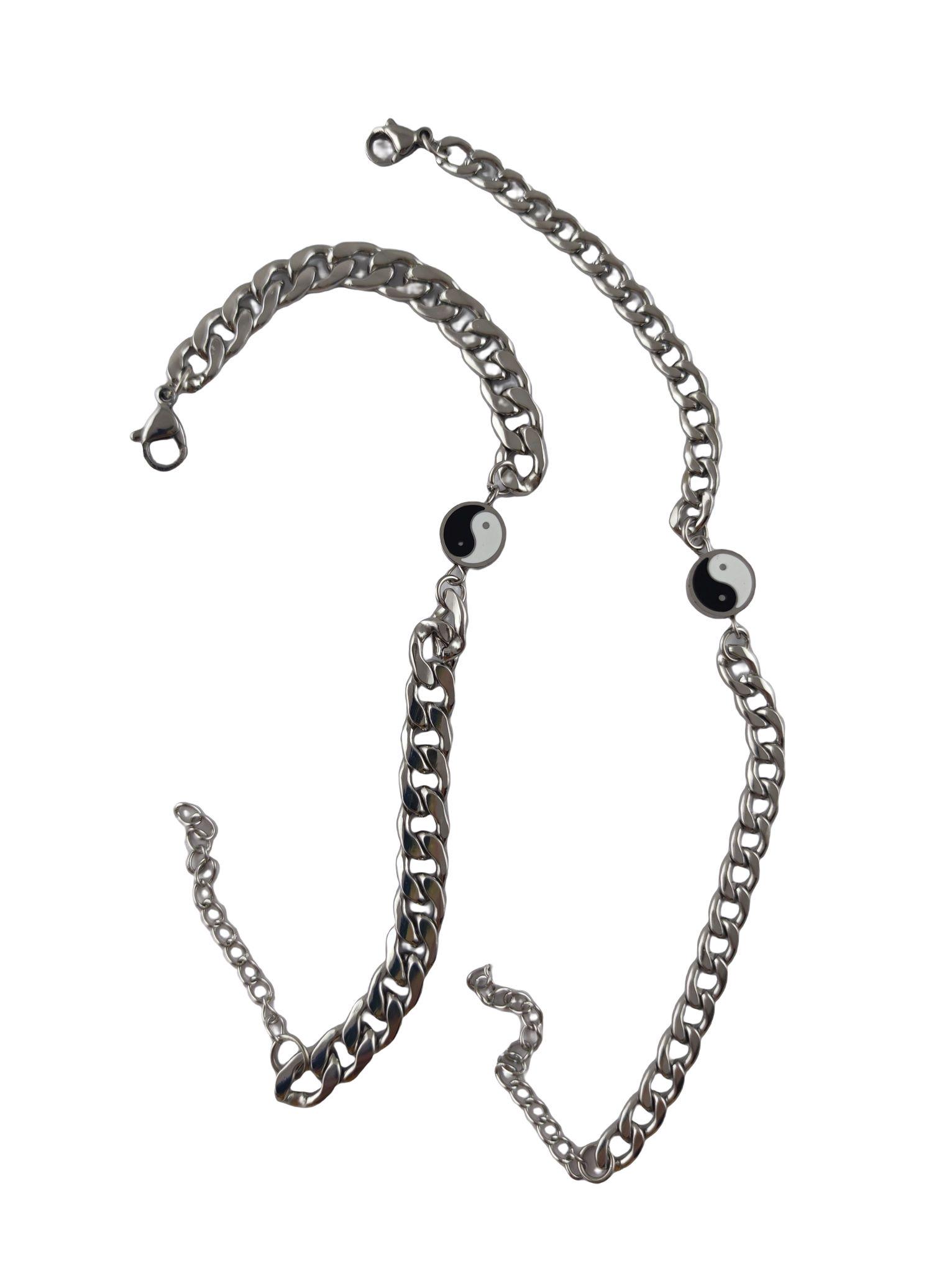 Браслеты парные Инь-Янь металл Серебристый (138985)