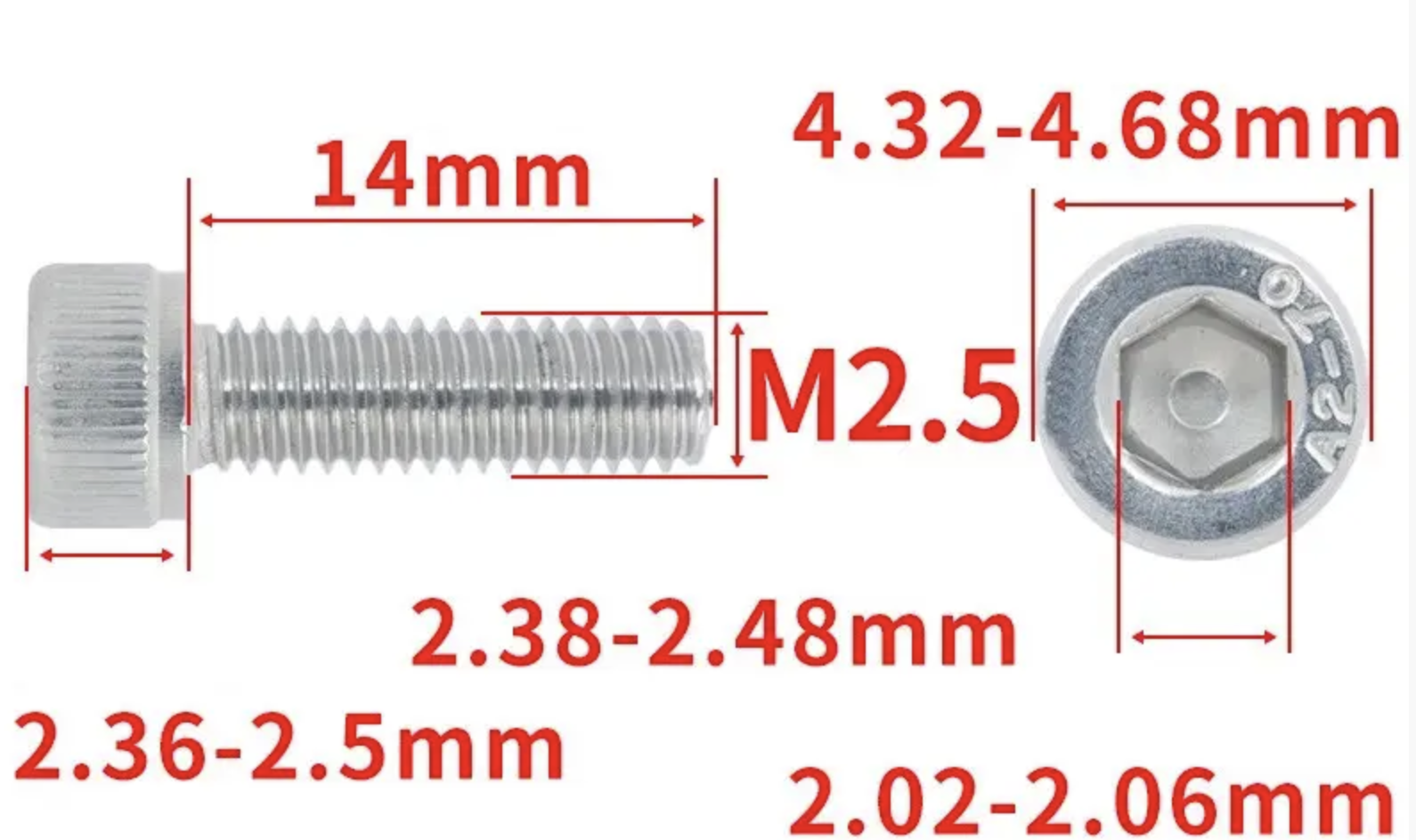 Винт с шестигранной головкой DIN912 M2,5x14 мм (DIN912_m25_14) - фото 2