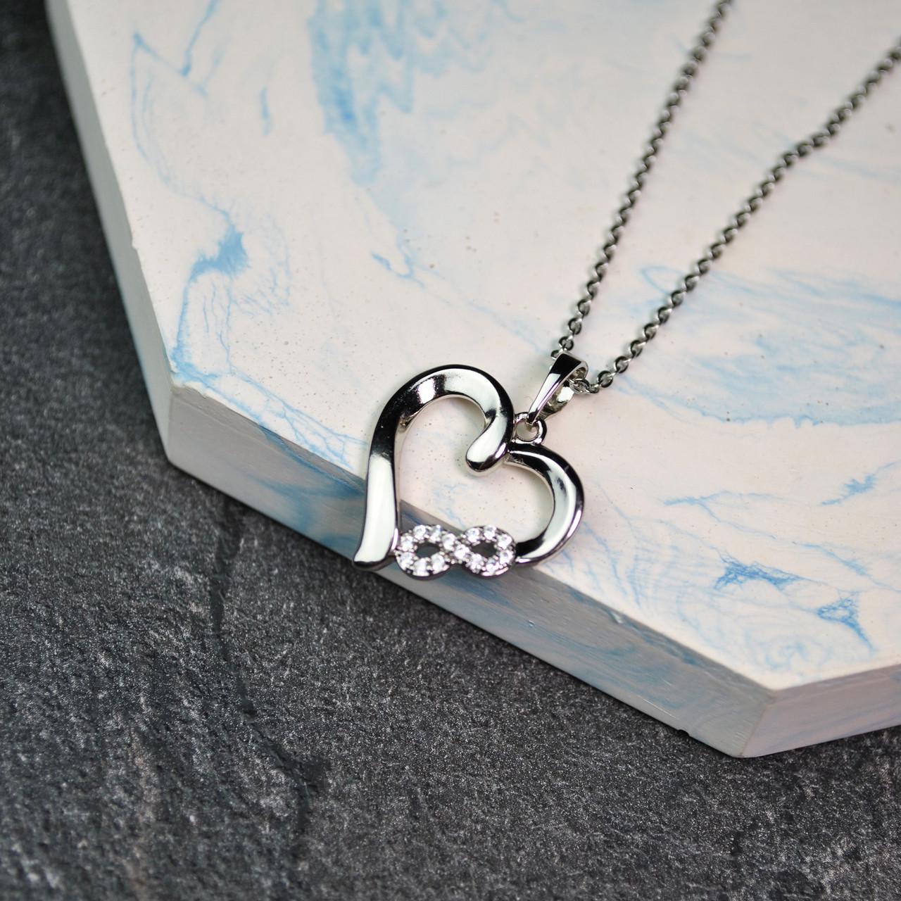 Кулон сердце и бесконечность на цепочке медицинская сталь родий (x198-1)