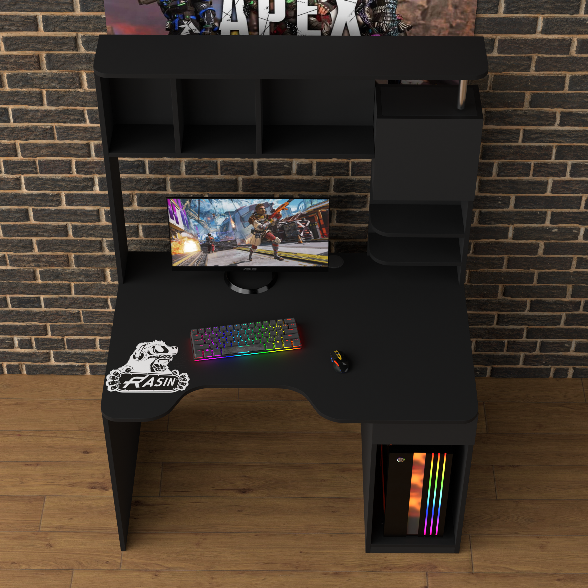 Стол геймерський ергономічний із надбудовою Zeus Rasin RS-12 з ЛДСП та металу Чорний (RS-12) - фото 3 Стол геймерський ергономічний із надбудовою Zeus Rasin RS-12 з ЛДСП та металу Чорний (RS-12) - фото 3