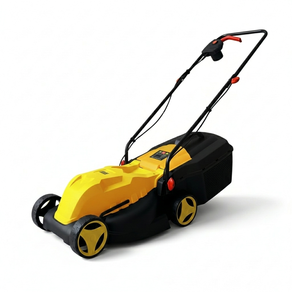 Газонокосилка сетевая 2E GardenCut 32 с 3 уровнями высоты 25-45-65 мм ширина кошения 32 см с контейнером 25 л 1200 Вт Черный/Желтый (2E-ELM32)