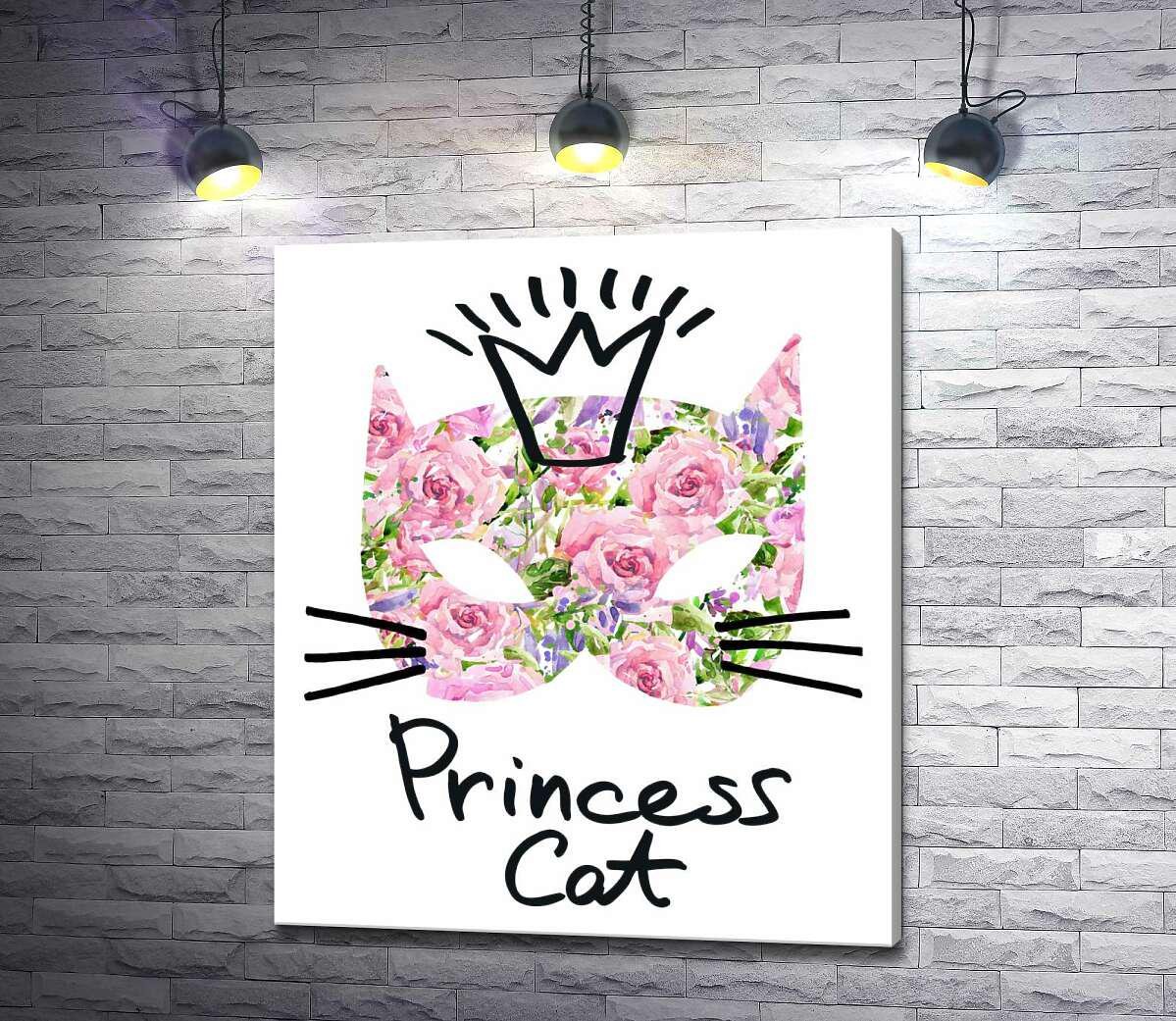 Картина ArtPoster Розовая маска кота с надписью "princess cat" 85x100 см Модуль №1 (001801)