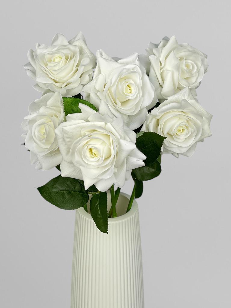 Искусственная роза на стебле для декора Real Touch 1 соцветие 64 см Белый (К02062) - фото 4