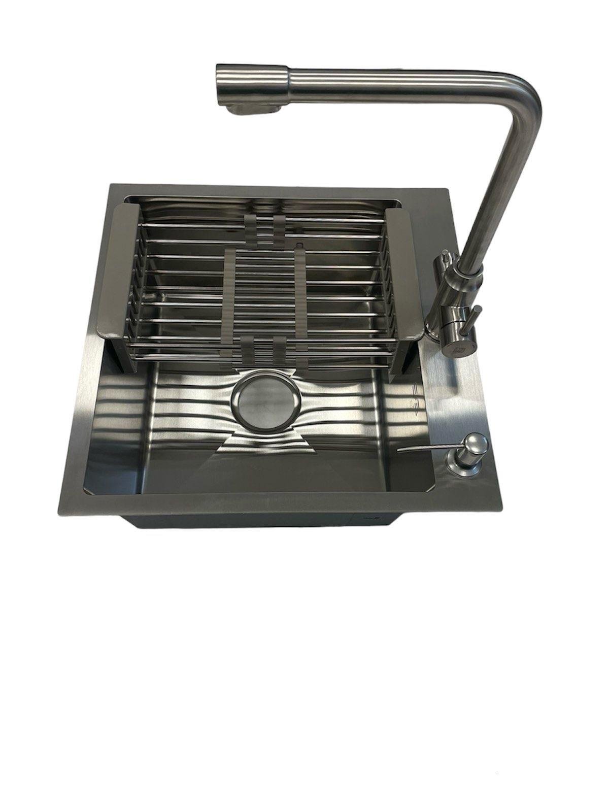 Кухонная мойка Lidz 5050 см и смеситель для кухни Aria 020F-13 U-образный с фильтром Lidz