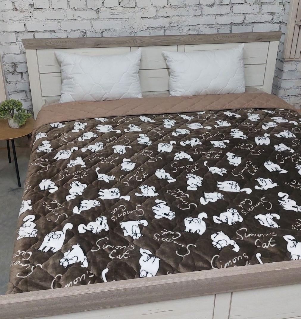 Покрывало стеганое полуторное Коты Коричневый (32431)