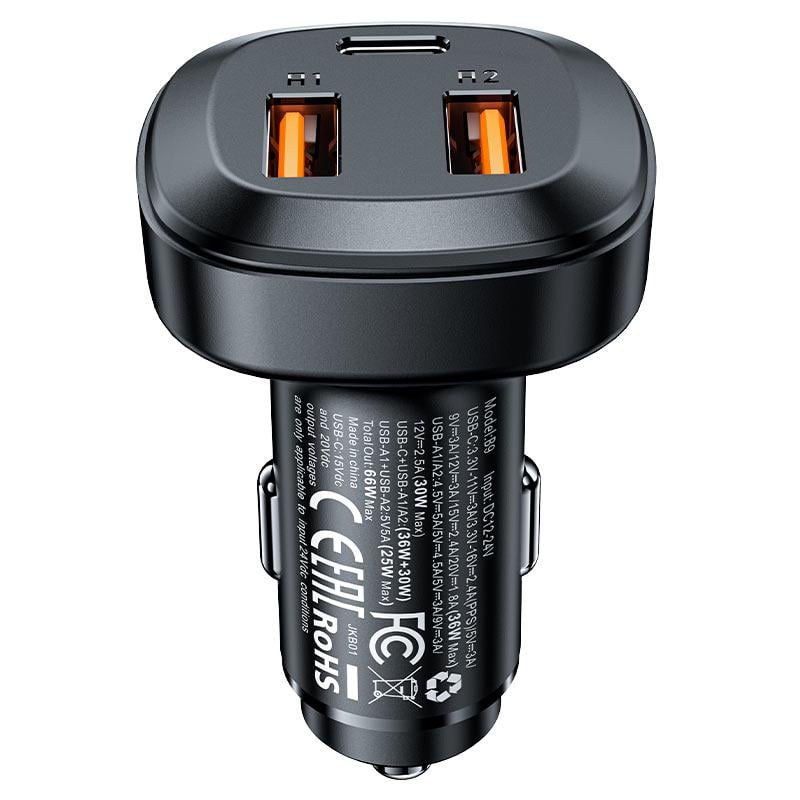 Зарядное устройство автомобильное для Acefast B9 66W 2USB-A+USB-C three port metal car charger (6974316281726) - фото 4 Зарядное устройство автомобильное для Acefast B9 66W 2USB-A+USB-C three port metal car charger (6974316281726) - фото 4