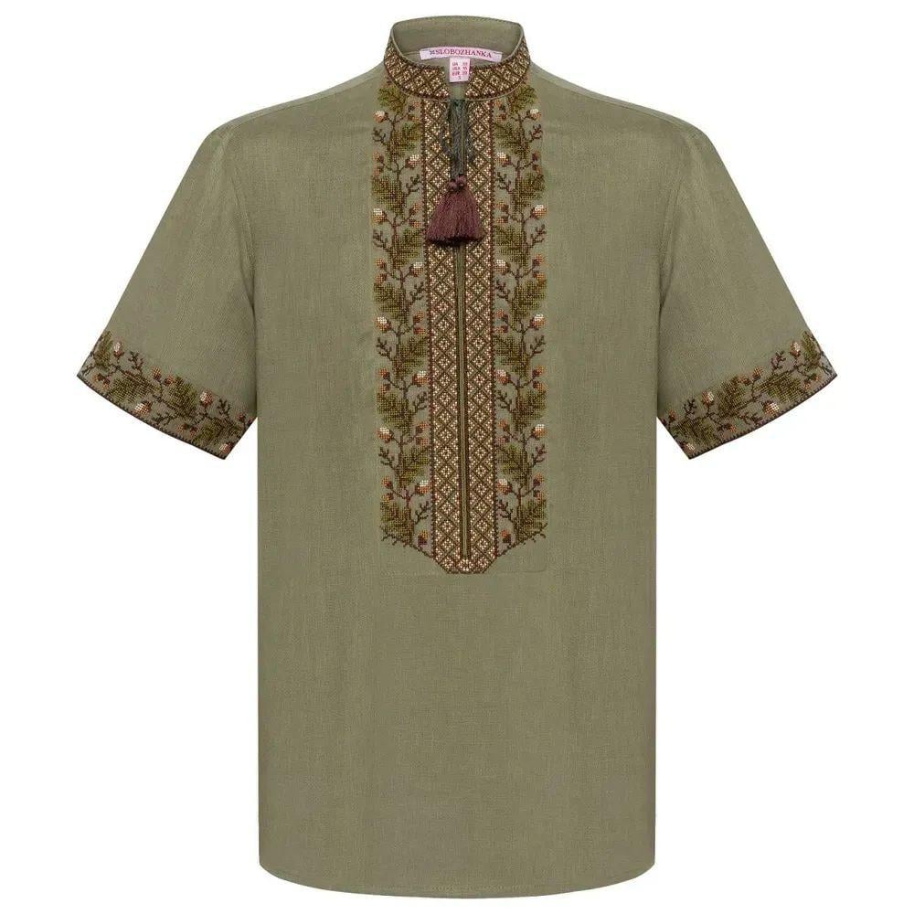 Вышиванка мужская р. 50 Зеленый (383) - фото 4