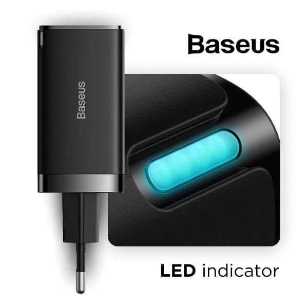 Пристрій зарядний мережевий Baseus 65W GaN5 Pro Fast Charger CCGP120201 USB + 2USB-C Black - фото 5 Пристрій зарядний мережевий Baseus 65W GaN5 Pro Fast Charger CCGP120201 USB + 2USB-C Black - фото 5