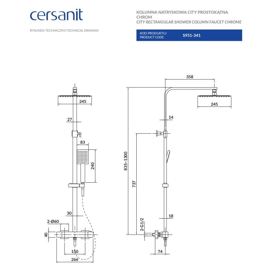 Душова система з термостатом Cersanit City S951-341 Хром (176368) - фото 2 Душова система з термостатом Cersanit City S951-341 Хром (176368) - фото 2