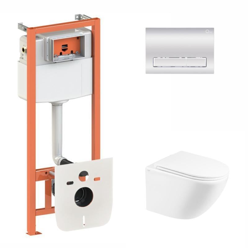 Комплект для ванной комнаты Qtap подвесной унитаз Robin Ultra Quiet и комплект установки Nest 4в1 линейная клавиша (2610410203)