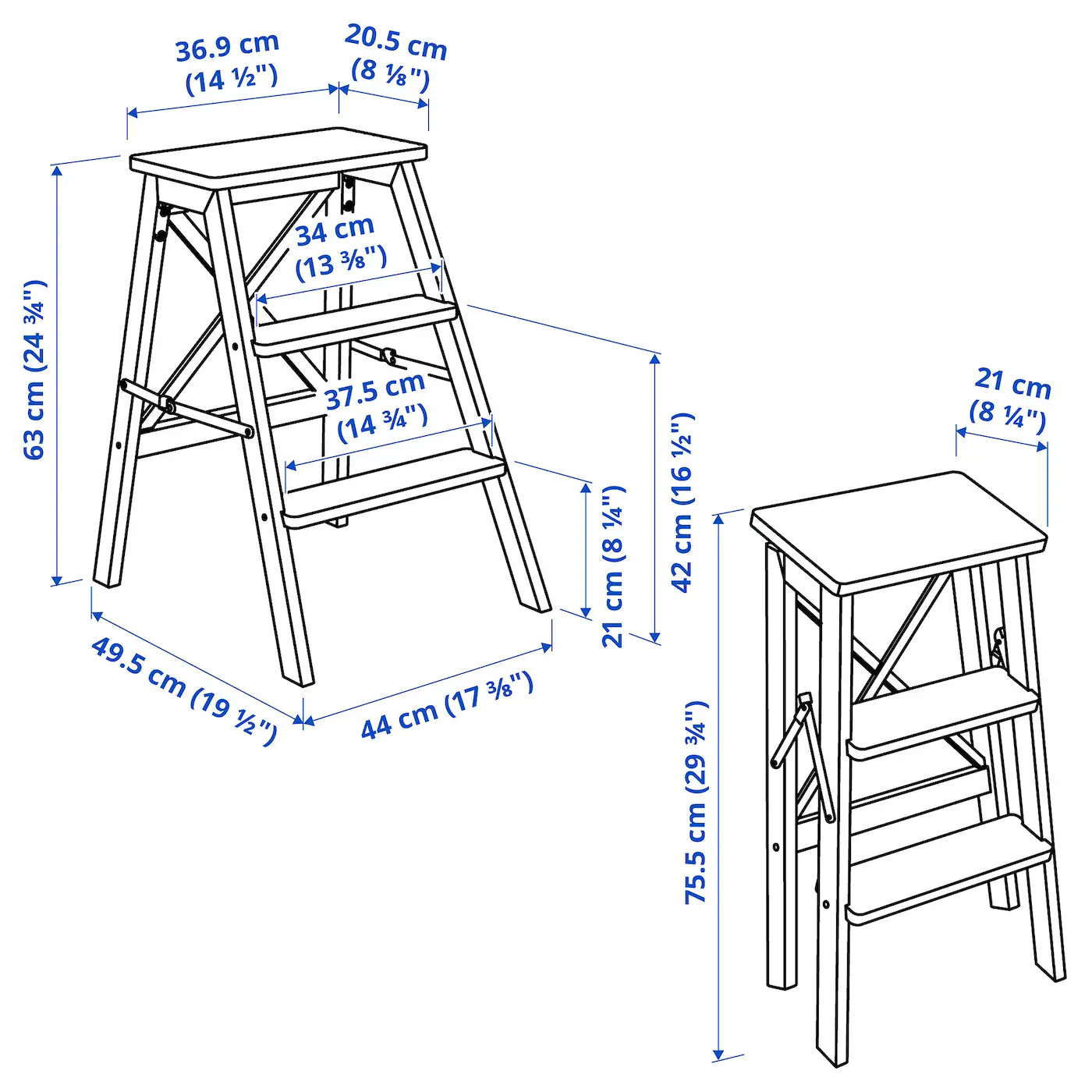 Сходи IKEA BEKVAM 3 сходинки 63 см Чорний (90219829) - фото 6