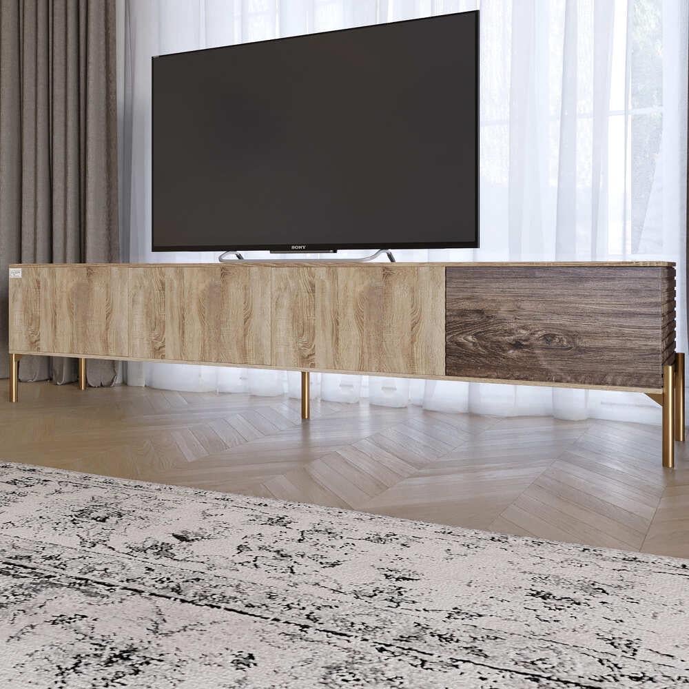 Тумба под телевизор Lion Грей на золотых металлических ножках Дуб Сонома трюфель/Дерево (000-000-2481)