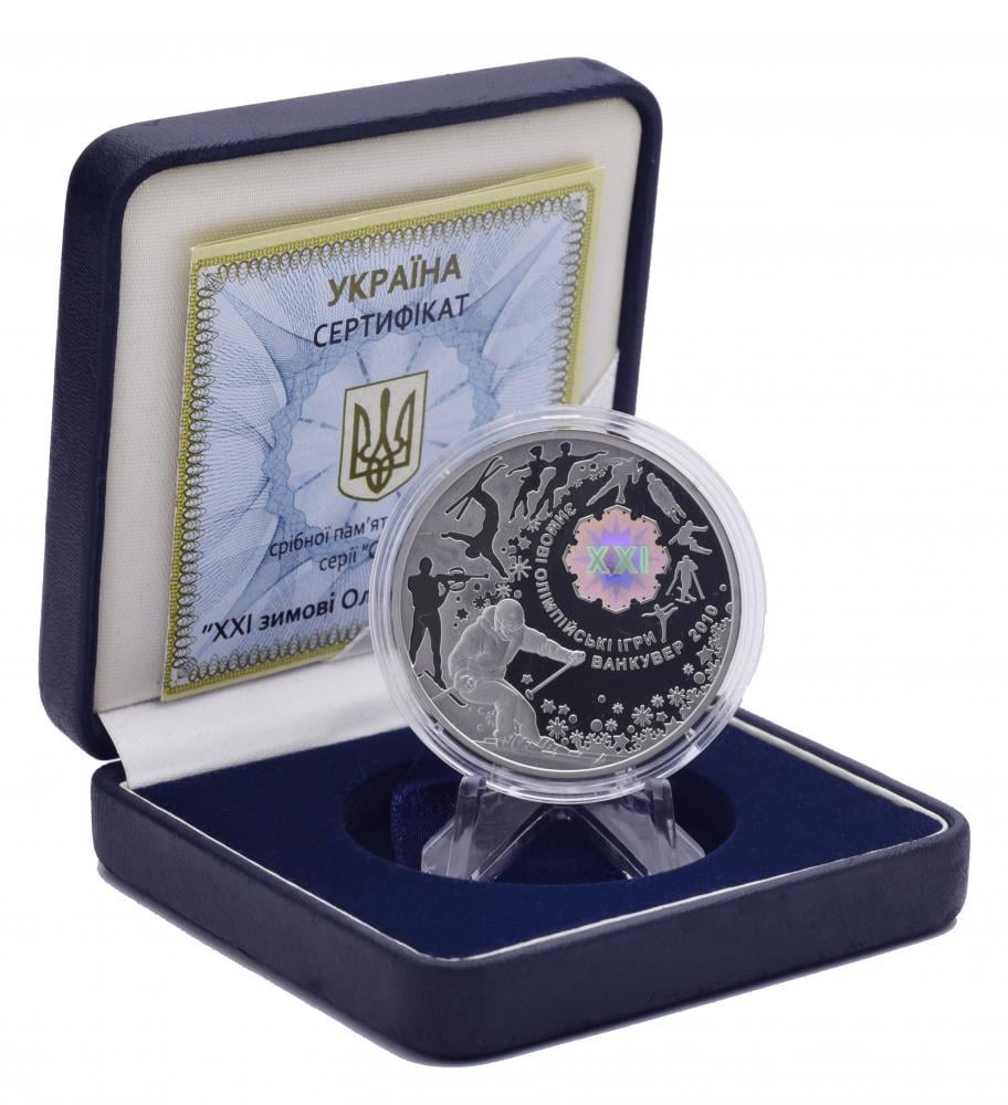 Коллекционная монета Украина 10 гривен 2010 Серебро Proof XXI зимние Олимпийские игры в Ванкувере 2010 года