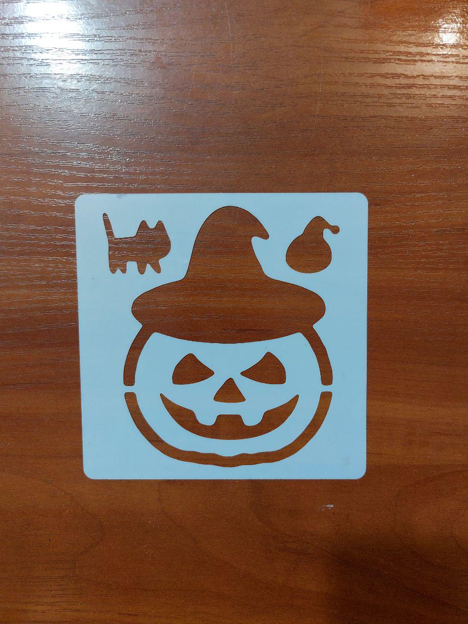 Трафарет на Хэллоуин Тыква в шляпе 13x13 см Серый (7615/51) - фото 3