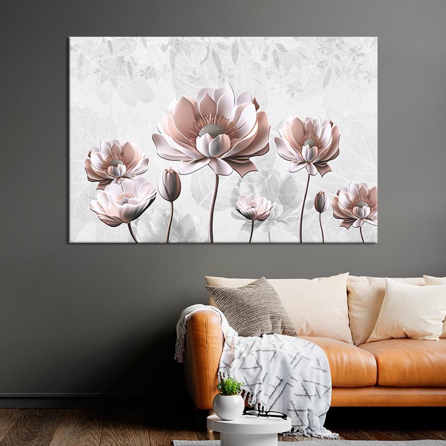 Картина на холсте Розовые цветы на белом фоне 80x54 см (V397-1_L)