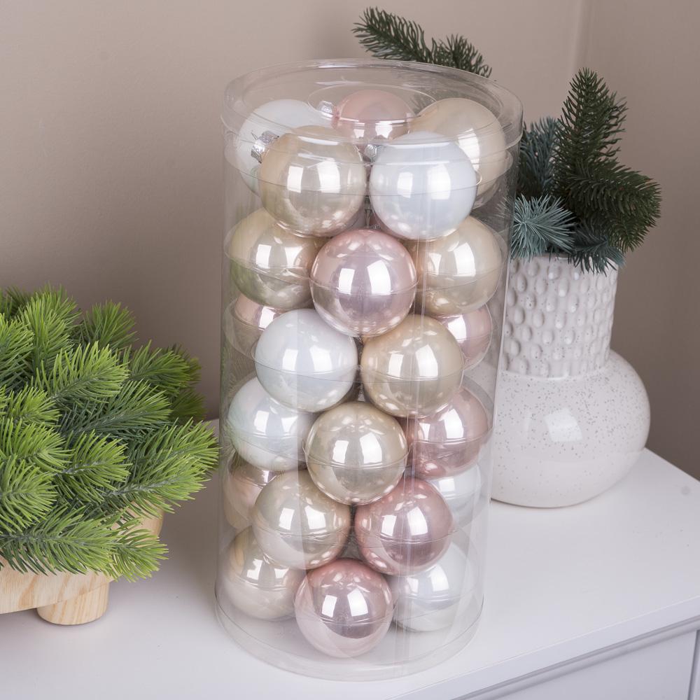 Шары новогодние из стекла 5,7 см 30 шт. Белый/Розовый/Бежевый (3398-5)