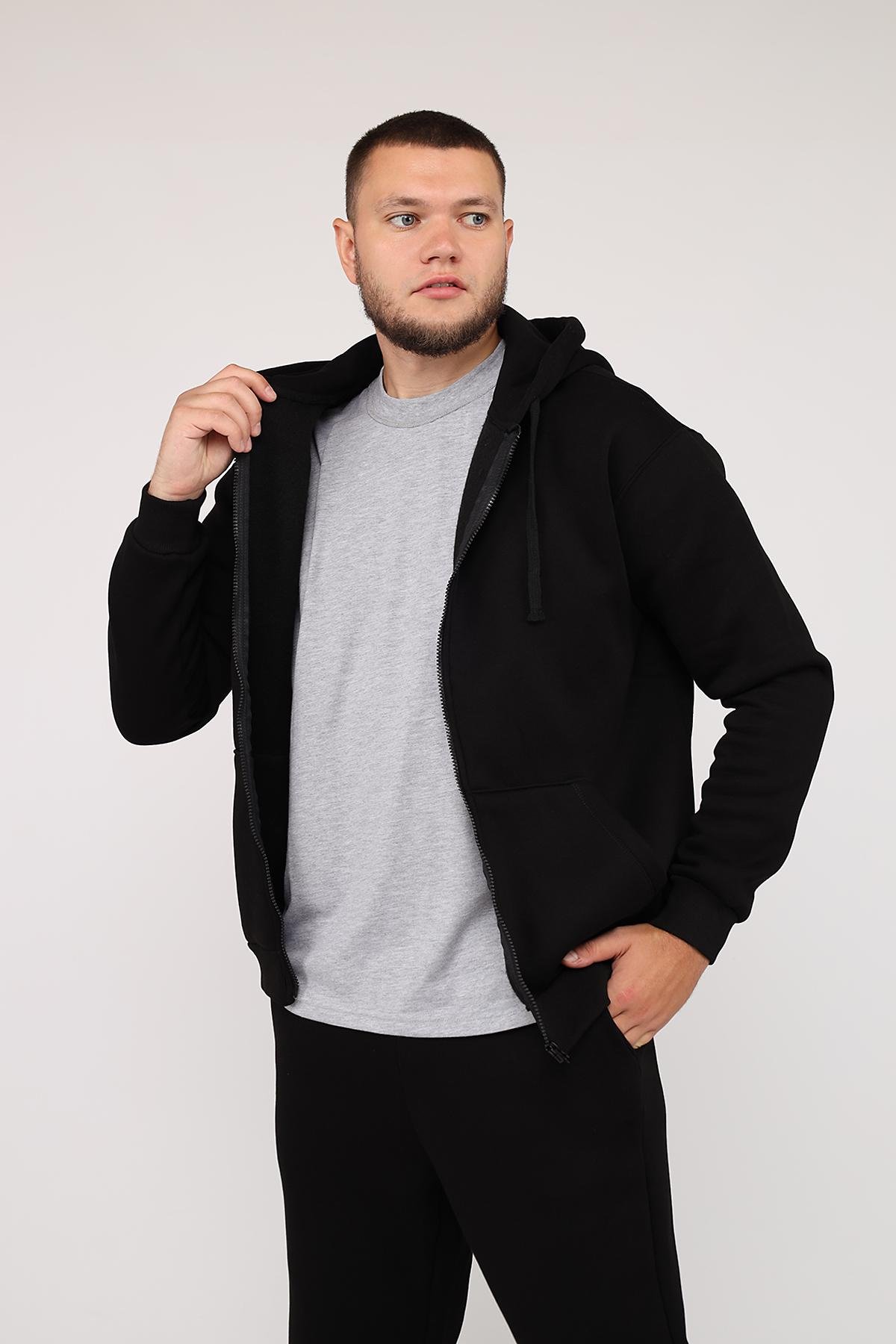 Толстовка на молнии мужская ЦБ-00279989 р. 54 Черный (SKT001074156)