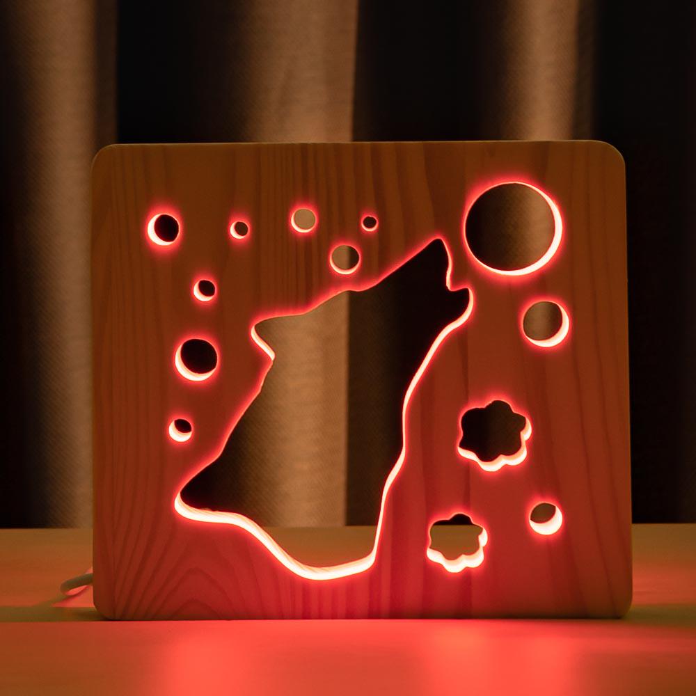 Ночник из дерева ArtEco Light LED RGB Волк и луна с пультом (1020407)