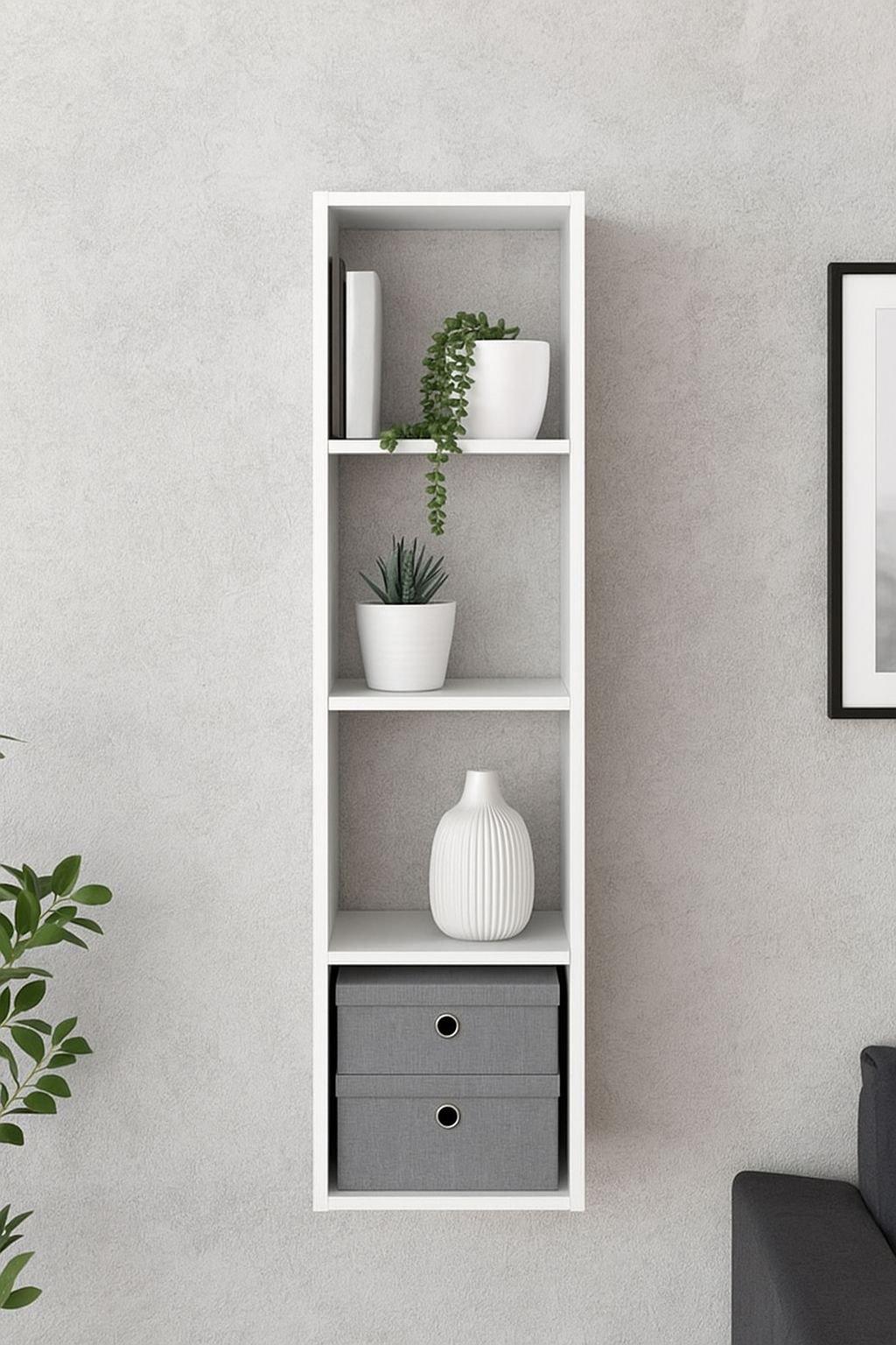 Стелаж настінно-підлоговий модульний MEBLIBUD KUB 4 секції Білий - фото 4 Стелаж настінно-підлоговий модульний MEBLIBUD KUB 4 секції Білий - фото 4