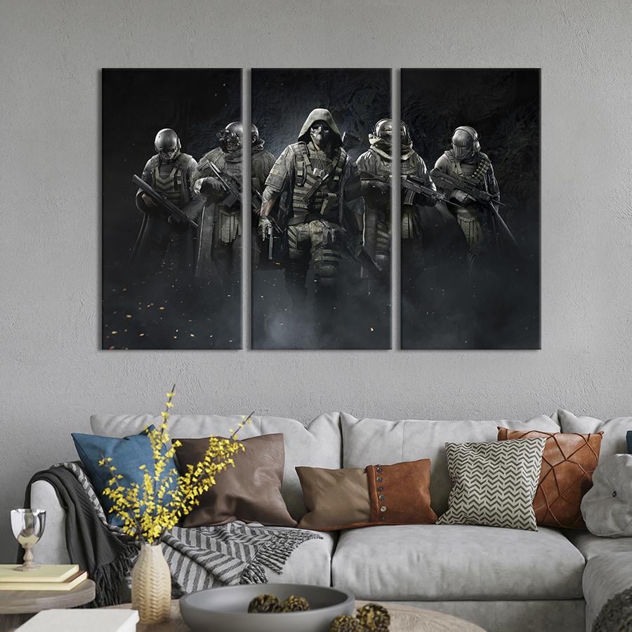 Картина на полотні триптих Команда з гри Тома Клансі про привид переривів реконструкції 78x48 см (1521-31)