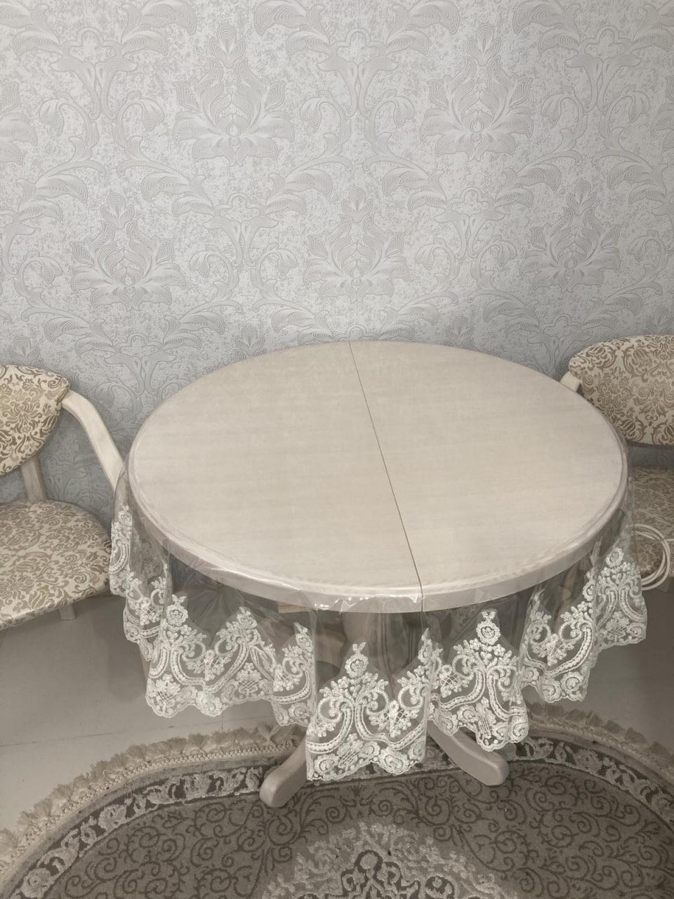 Скатертина з мереживом Імператор силіконова d 160 см Молочний (1001M-k1)