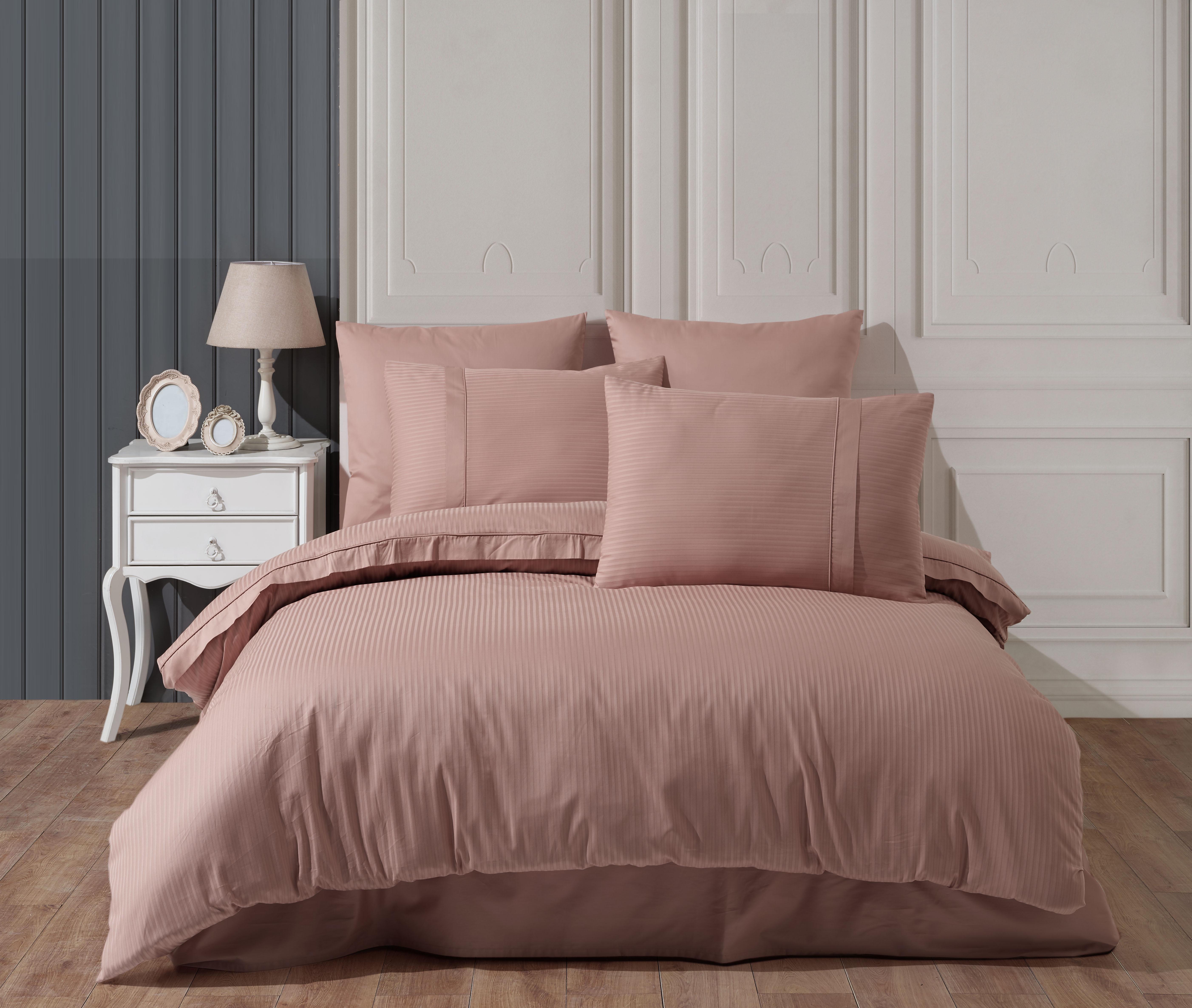 Комплект постельного белья Евро HOBBY Premium Sateen 300TC STRIPE Pudra 200х220 см Розовый (8698499168527)