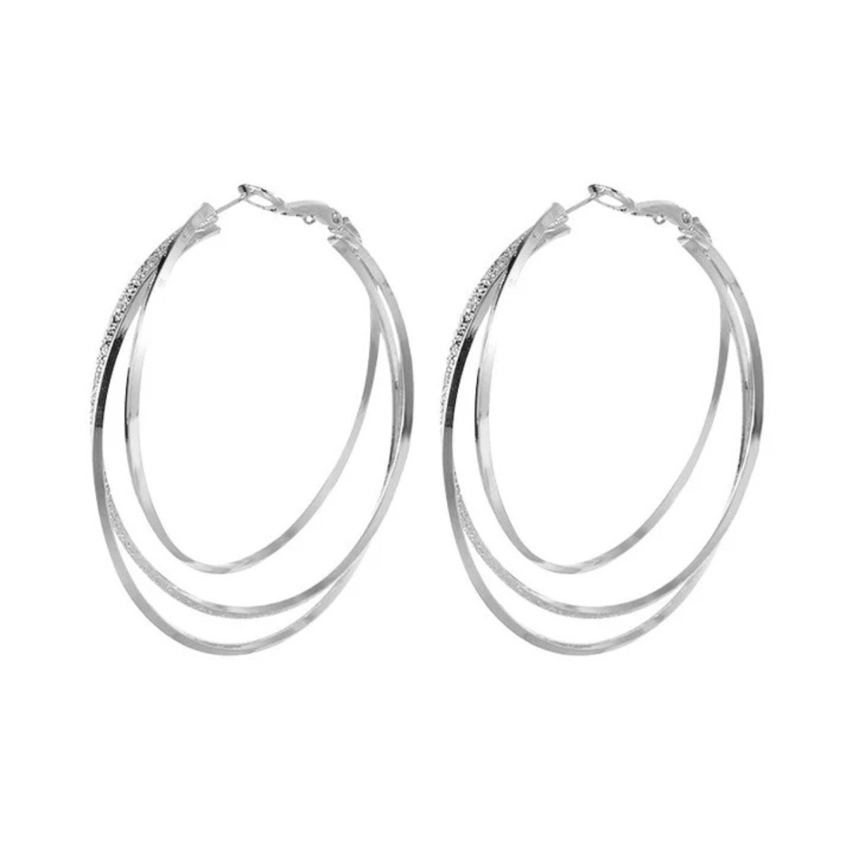 Серьги-кольца с блестящими вставками WeisGlam Серебристый (3041)