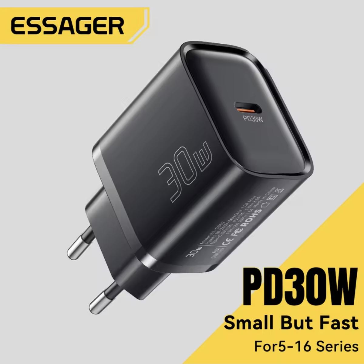 Зарядное устройство сетевое Essager Quick Charger Type-C 30 W Black (29113946) - фото 2