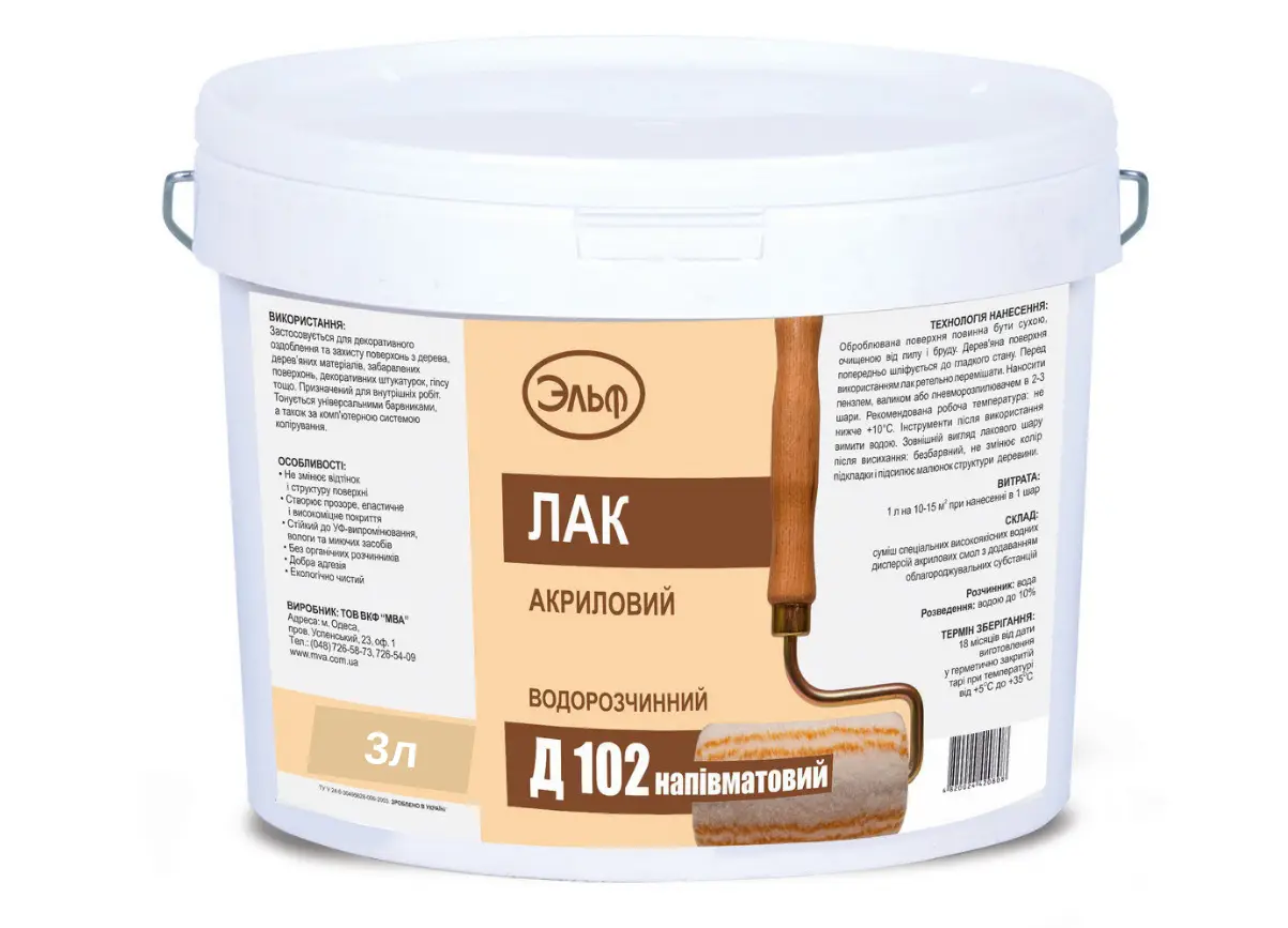 Лак акриловый интерьерный полуматовый Elf Д-102 3 л (2784013844)