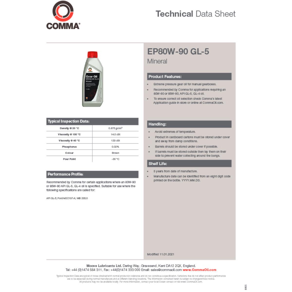 Трансмиссионное масло Comma Gear Oil EP80W-90 GL 5 1 л (298-1b9e5) - фото 2